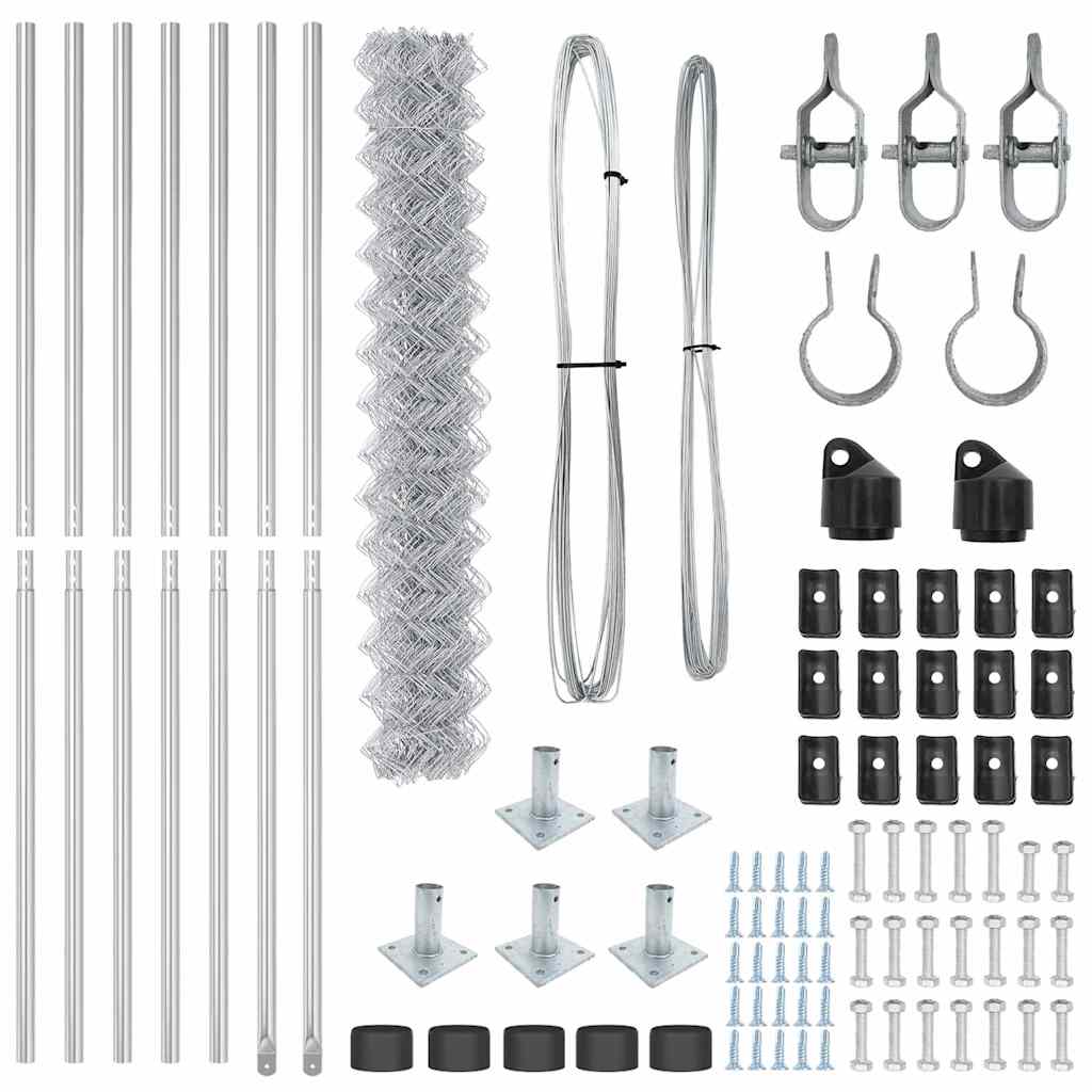 Kettengliedzaun mit Pfosten Silber 1,5 x 10 m Stahl